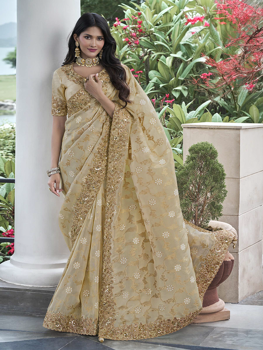 Beige Designer Saree Wedding Saga
