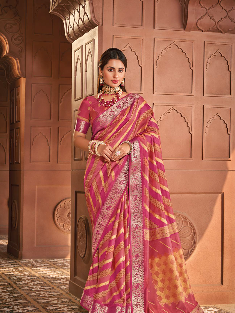 Flamingo Pink Designer Saree Agora Silk