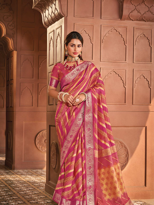 Flamingo Pink Designer Saree Agora Silk