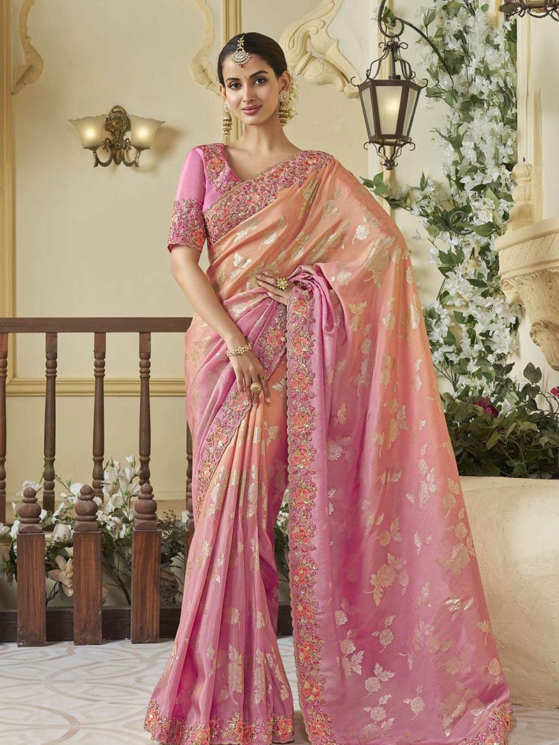 Salmon Pink Designer Saree Wedding Saga