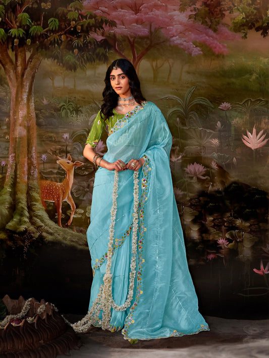 Aqua Blue Designer Saree Kajal X Kimora