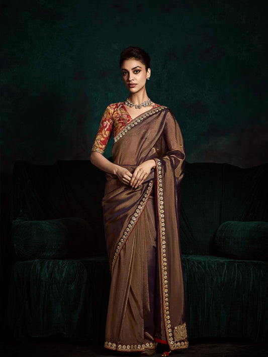 Brown Designer Saree Kimora Rangat