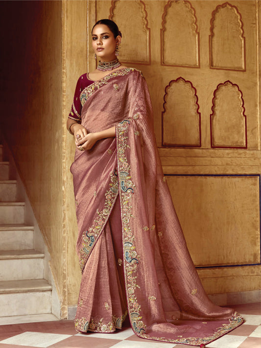 Beige and Brown Designer Saree Kimora Pankhudi