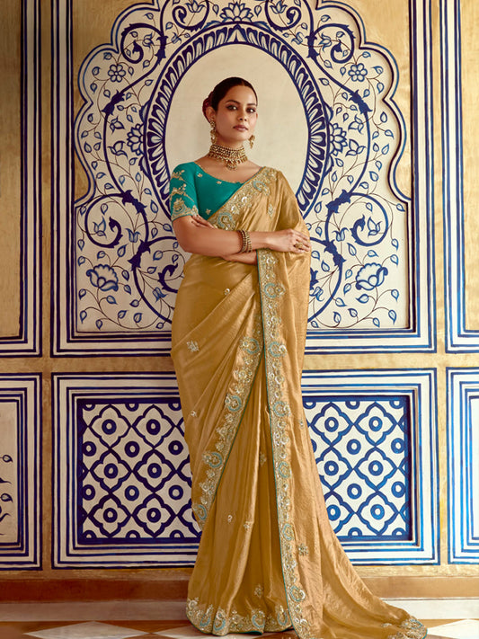 Golden Designer Saree Kimora Pankhudi