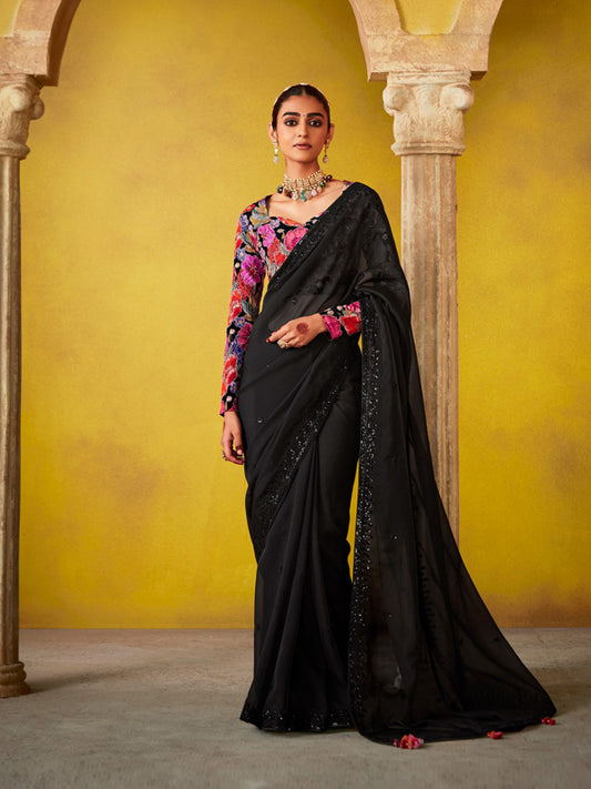 Black Designer Saree Kimora
