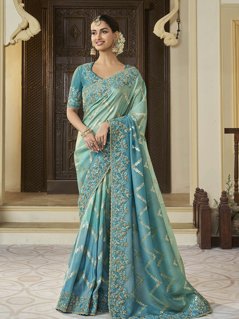 Greenish Blue Designer Saree Wedding Saga