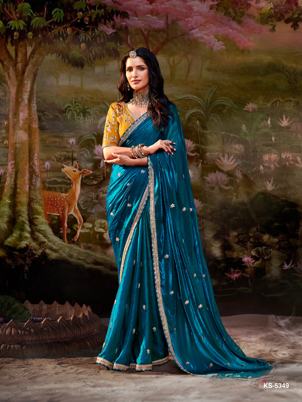 Prussian Blue Designer Saree Kajal X Kimora
