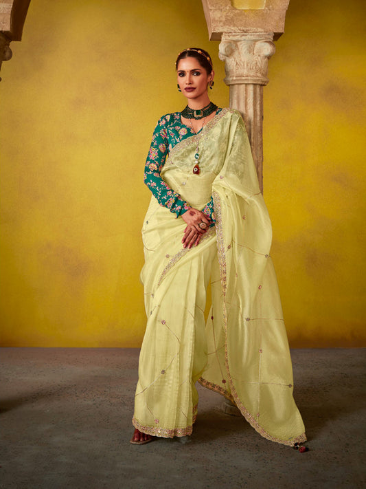 Light Yellow Designer Saree Kimora