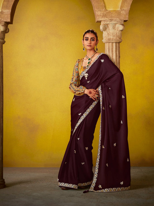 Tempting Wine Designer Saree Kimora