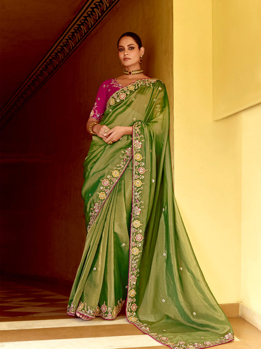 Classy Green Designer Saree Kimora Pankhudi