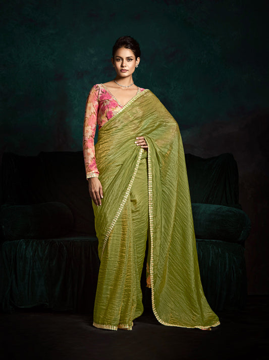 Olive Green Designer Saree Kimora Rangat