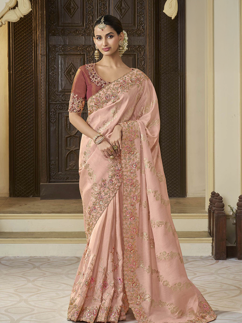 Flamingo Pink Designer Saree Wedding Saga