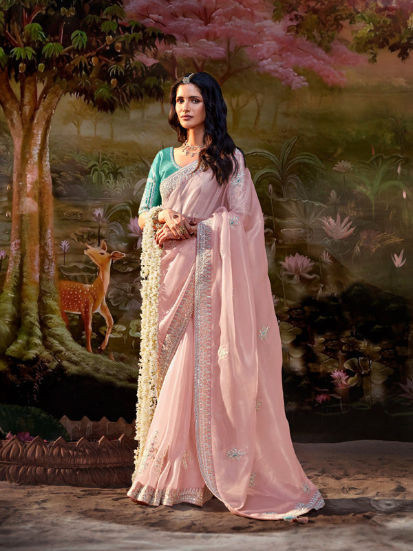 Onion Pink Designer Saree Kajal X Kimora
