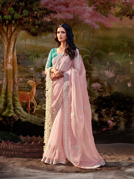 Onion Pink Designer Saree Kajal X Kimora