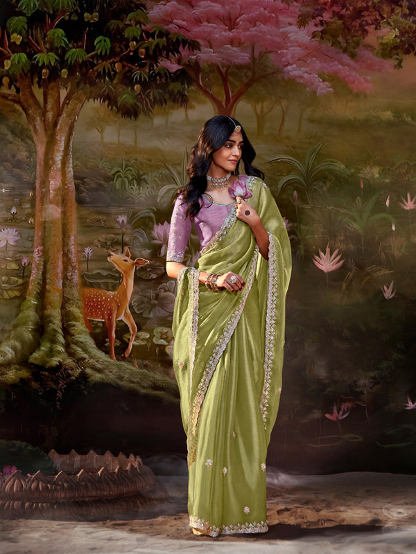 Parrot Green Designer Saree Kajal X Kimora