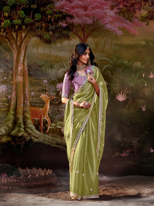 Parrot Green Designer Saree Kajal X Kimora