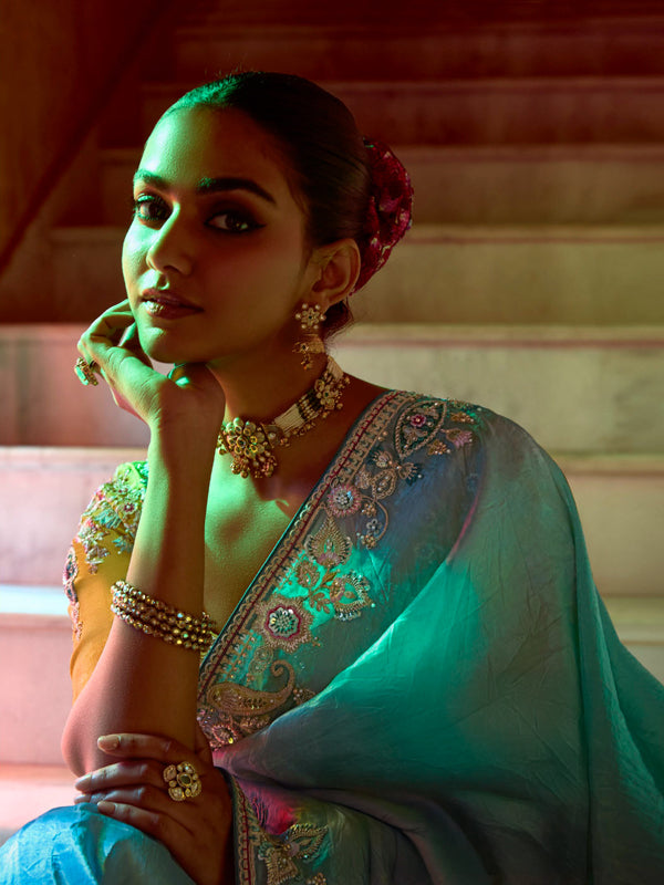 Light Blue Designer Saree Kimora Pankhudi