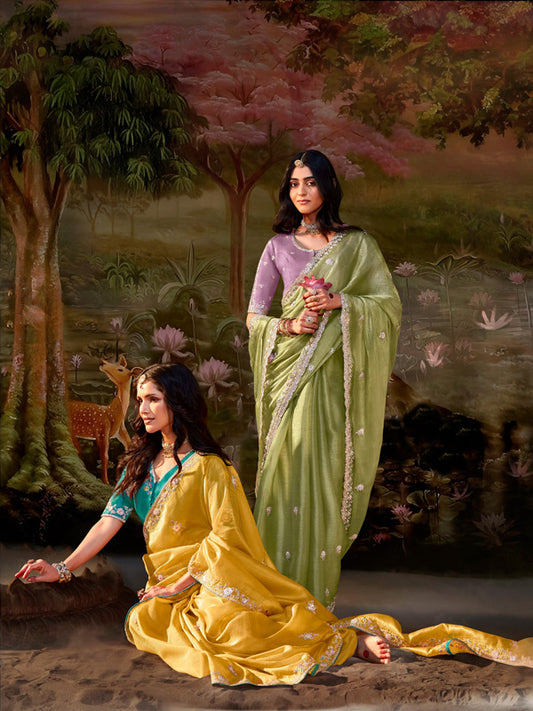 Golden Yellow and Green Designer Saree Kajal X Kimora