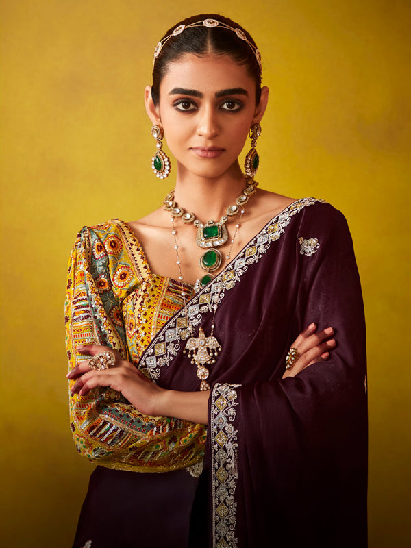 Maroon Designer Saree Kimora