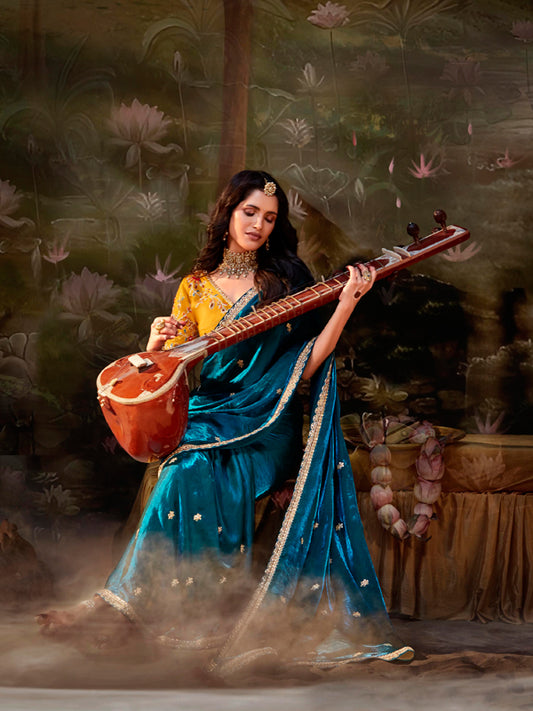 Teal Designer Saree Kajal X Kimora