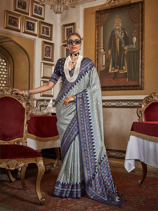 Navy Blue Designer Saree Puja Patoda