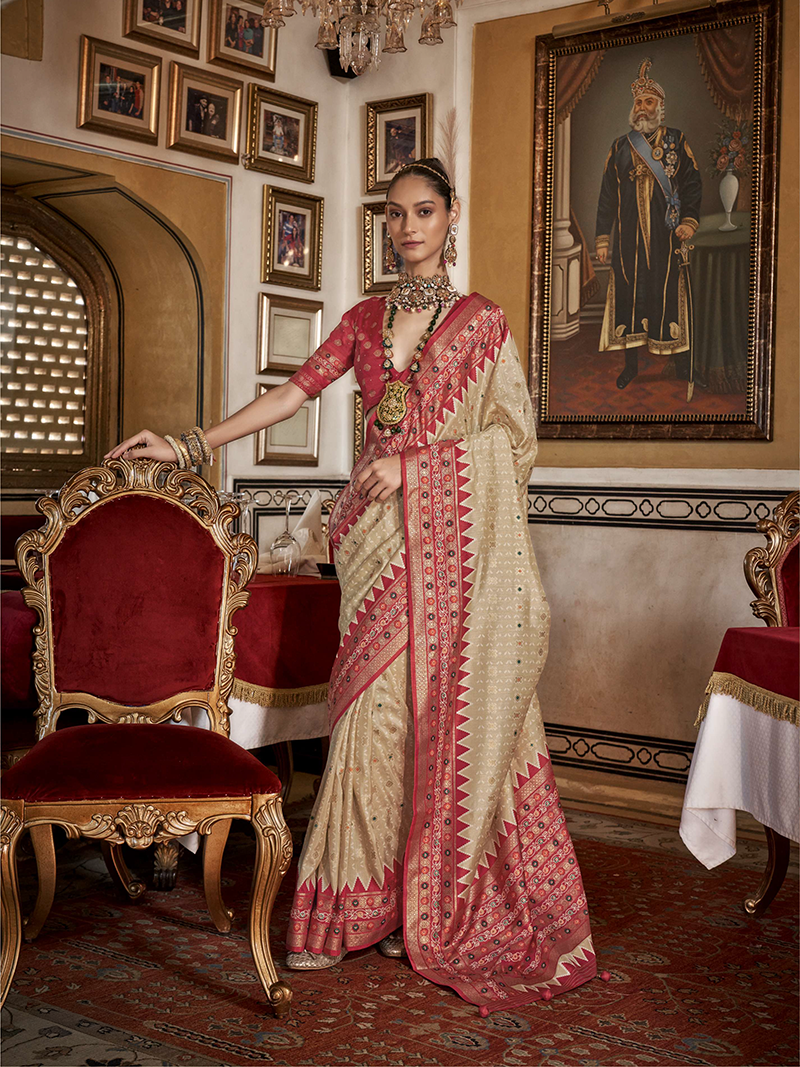 Beige Designer Saree Puja Patoda