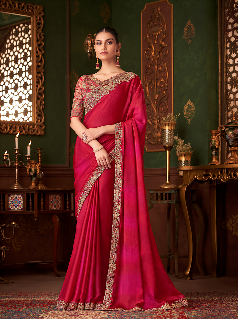 Designer Sandalwood Red Saree
