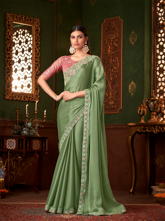 Sandalwood Green Designer Sarees