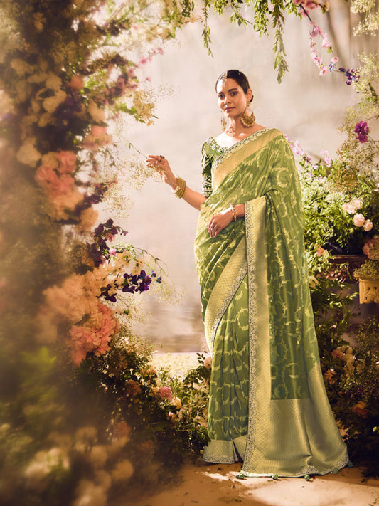 Golden Green Designer Saree Sindhuri Khwaish