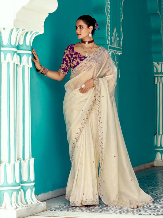 Off White Designer Saree Kimora Amber