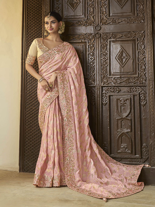 Peach Pink Designer Saree Wedding Saga