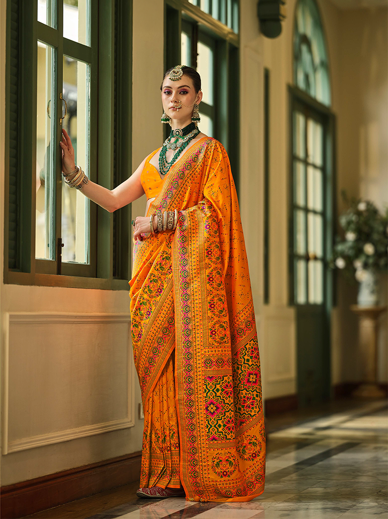 Orange Designer Saree Kashmir