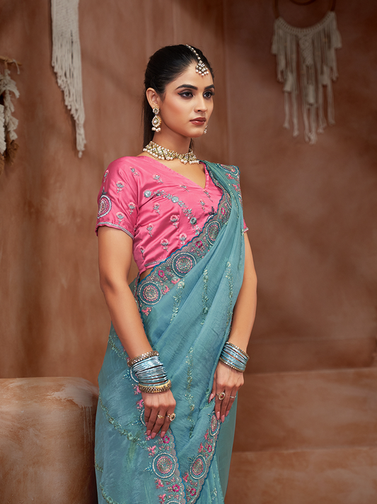 Saree Blue Designer Kamra