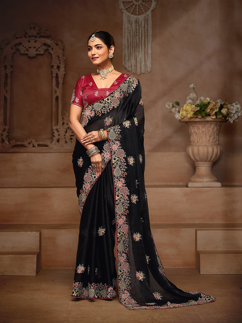 Black Designer Saree Kamra