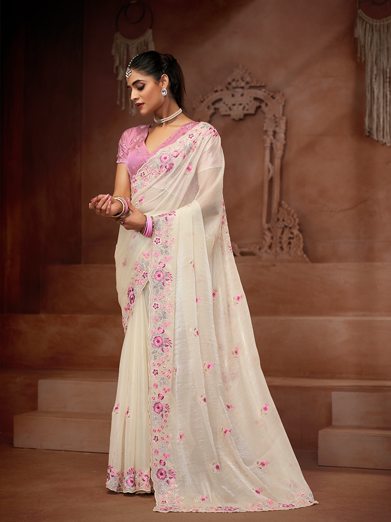 White Designer Saree Kamra
