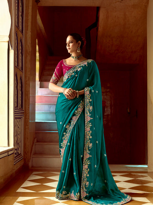 Teal Green Designer Saree Kimora Pankhudi