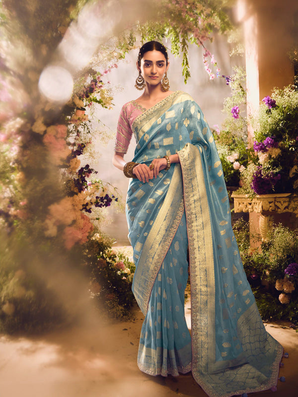 Sky Blue Designer Saree Sindhuri Khwaish