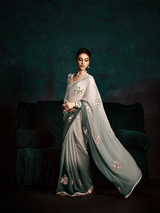 Lead Grey Designer Saree Kimora Rangat
