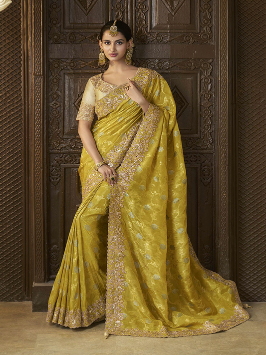 Golden Yellow Designer Saree Wedding Saga