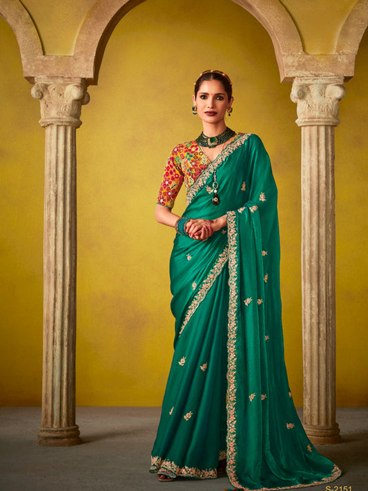 Deep Green Designer Saree Kimora