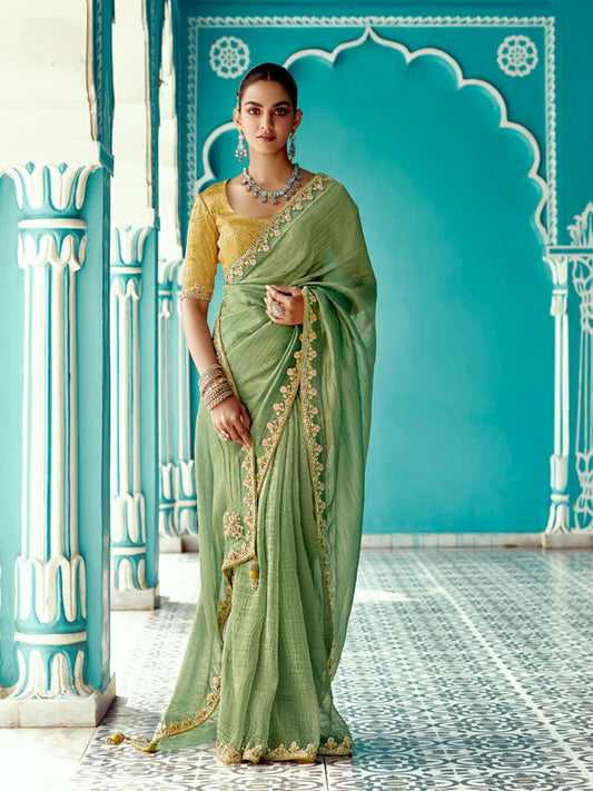 Light Green Designer Saree Kimora Amber