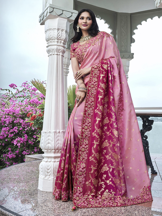 Golden Pink Designer Saree Wedding Saga