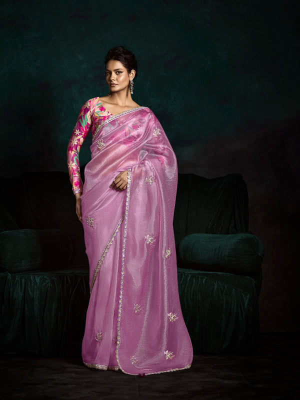 Pastel Pink Designer Saree Kimora Rangat
