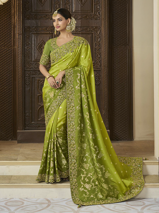 Golden Green Designer Saree Wedding Saga