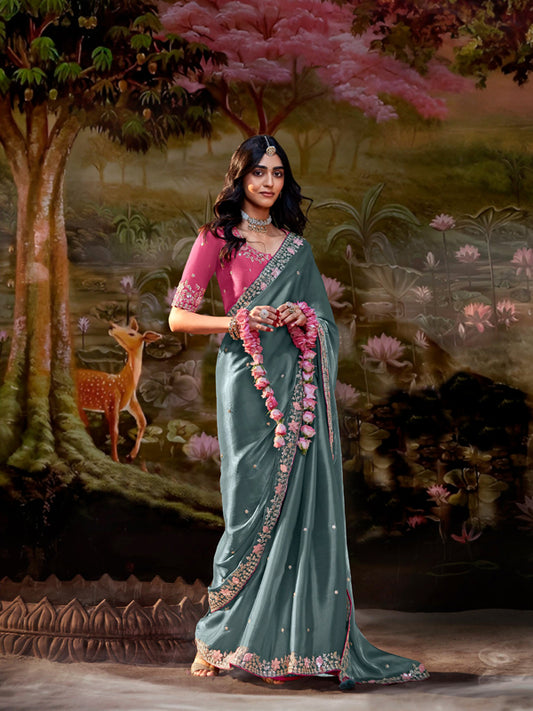 Saga Green Designer Saree Kajal X Kimora
