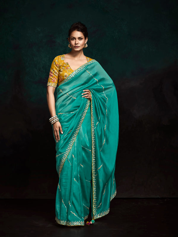 Tropical Green Designer Saree Kimora Rangat