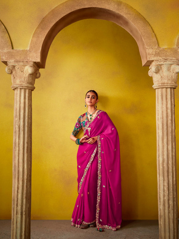 Deep Pink Designer Saree Kimora