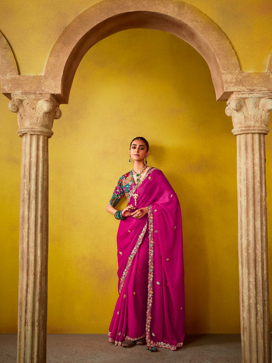 Deep Pink Designer Saree Kimora