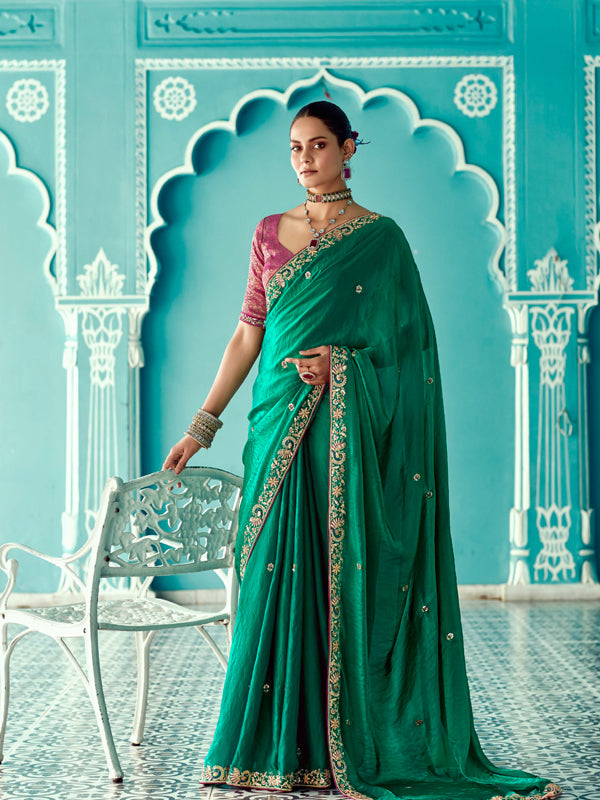Forest Green Designer Saree Kimora Amber
