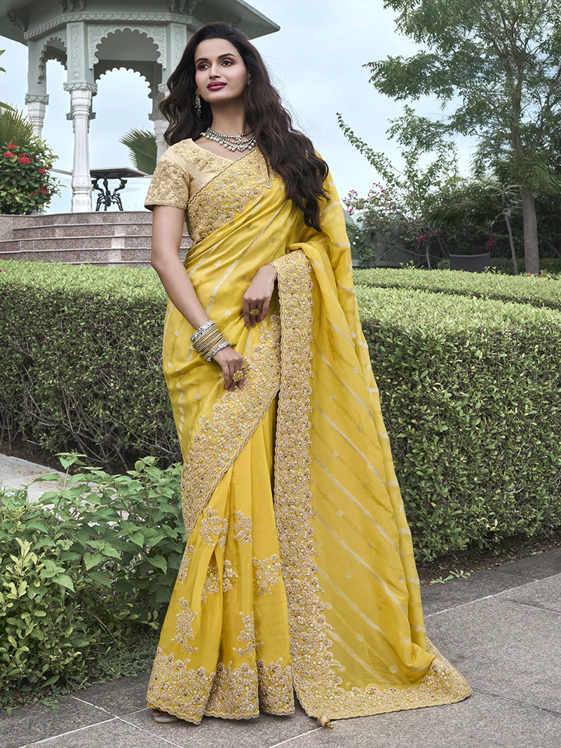 Sunshine Yellow Designer Saree Wedding Saga